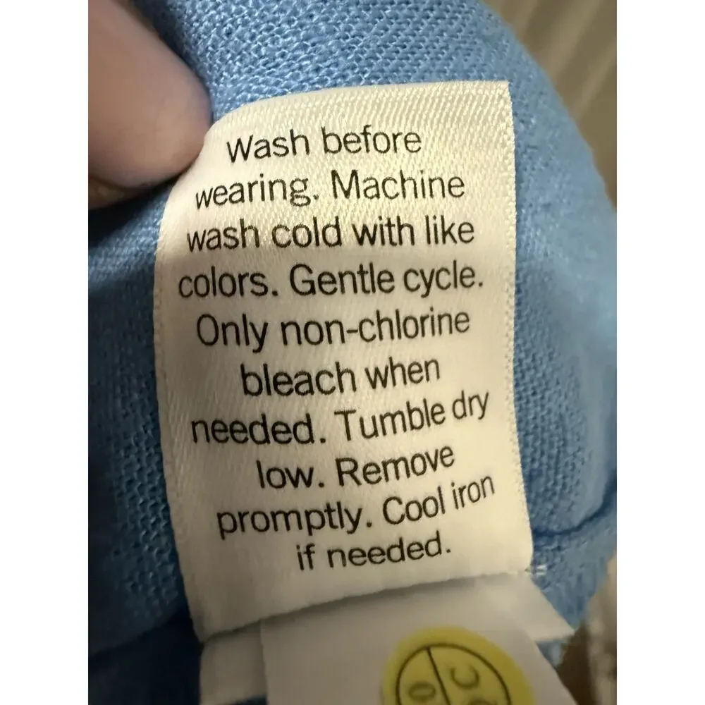 Blue Smocked Midi Dress Faux Button Front Linen Blend Boho Coastal Minimalist XL - Picture 13 of 15